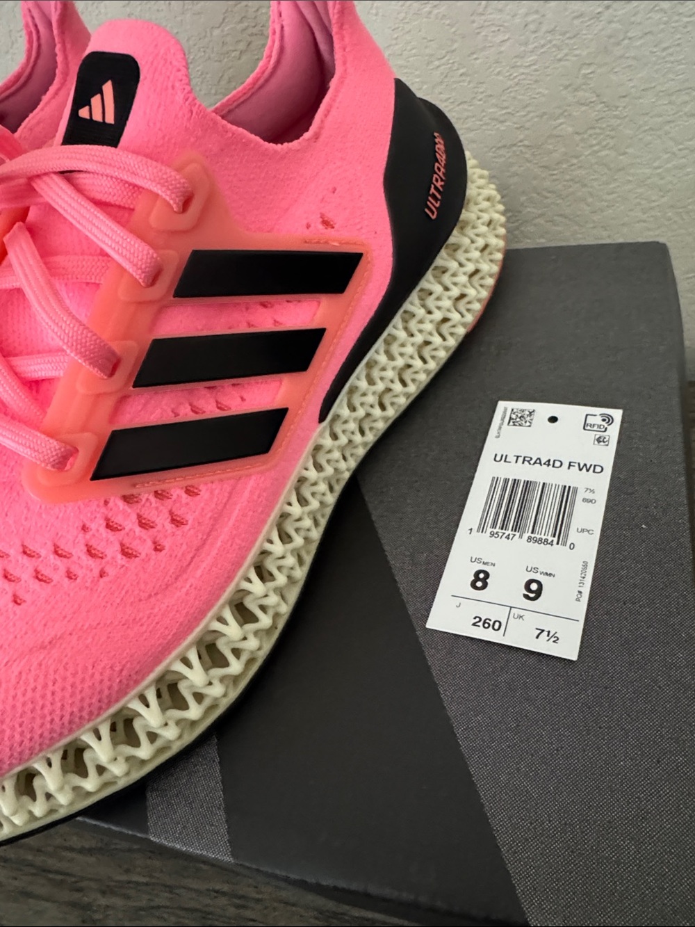 Adidas Neon Pink Performance Running Shoes with Black Stripes - Picture 6 of 6